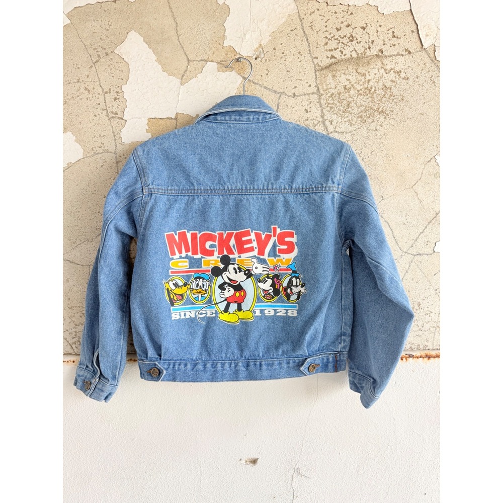 Vtg 90s Mickey & Co Disney Denim Jacket Mickey's Crew Graphic Light Wash Small
